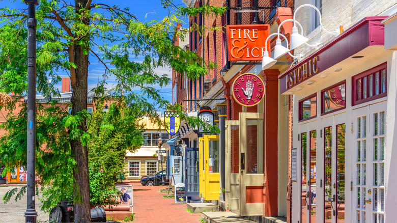 Historic cobbled street in colorful neighborhood