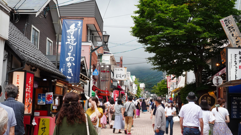 Busy shopping street in Karuizawa