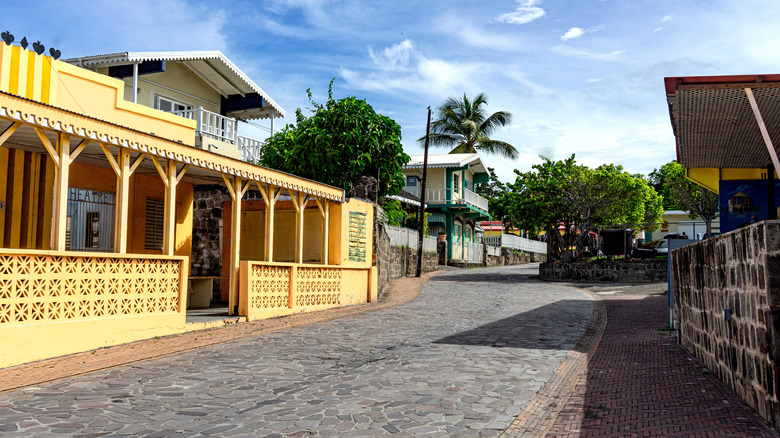 An empty cobblestone street in Sint Eustatius