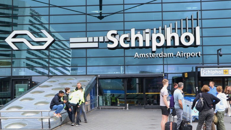 Schiphol Airport sign and entrance