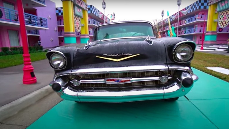 vintage '50s Chevy sitting in All-Star Music Resort courtyard