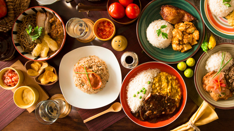 buffet table with Peruvian food