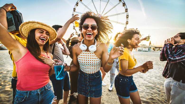 Spring breakers partying on beach