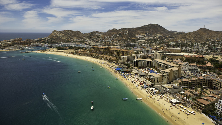 The main beach of Cabo San Lucas, from the air