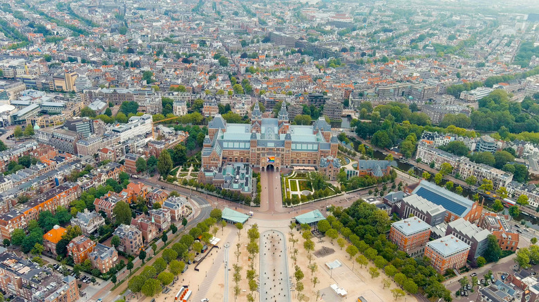 Aerial view of Museumplein in Amsterdam, the Netherlands