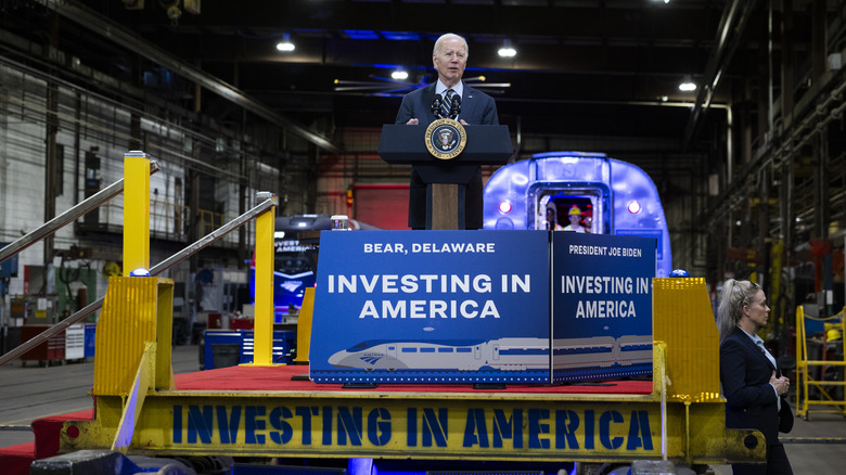 Biden speaking at Amtrak event