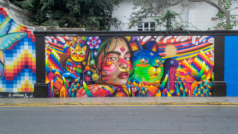 Colorful street mural in Barranco, Lima