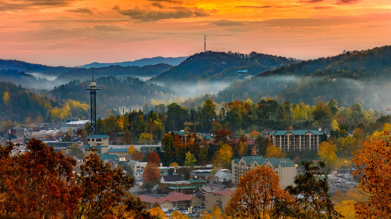 Aerial view of the town of Gatlinburg