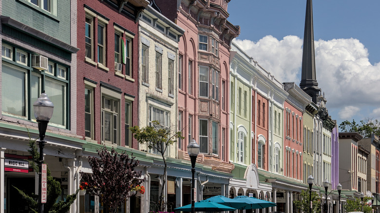 Downtown Kingston New York with brightly colored buildings