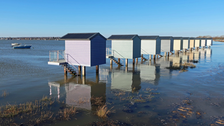 Pastel beach fronts in the Osea Island estuary, United Kingdom