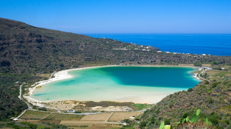 View over the azure Lago Specchio di Venere in Pantelleria, Italy.