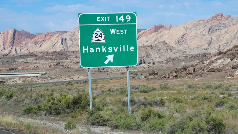 Hanksville highway sign Utah