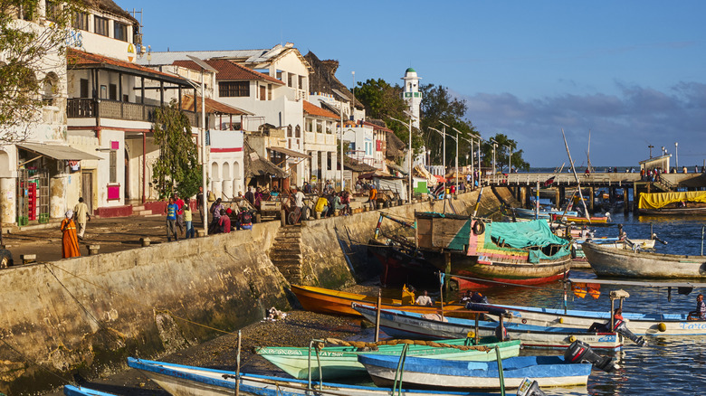 Colorful boats docked on Lamu Island