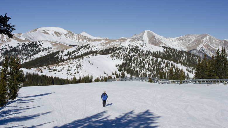 A lone skier goes down a run on Monarch Mountain