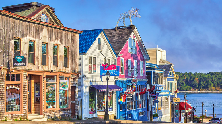 Colorful buildings in Bar Harbor