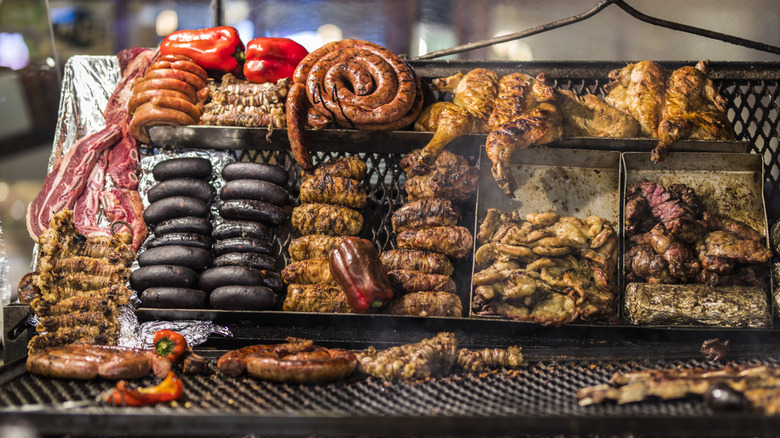 Wood-fired asado variety of meats in Uruguay