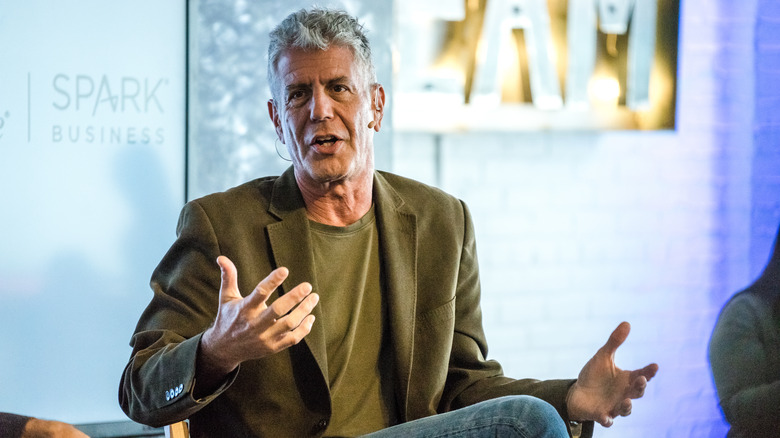 Anthony Bourdain speaking in 2016 