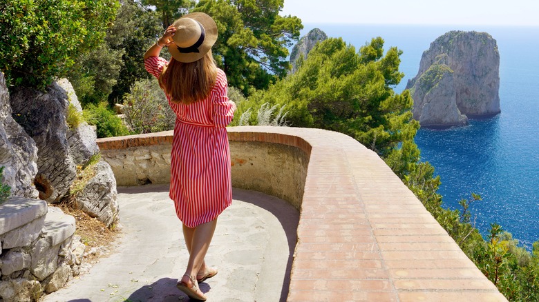Woman touring Capri in sandals