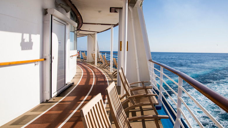 Empty cruise corridor overlooking the ocean