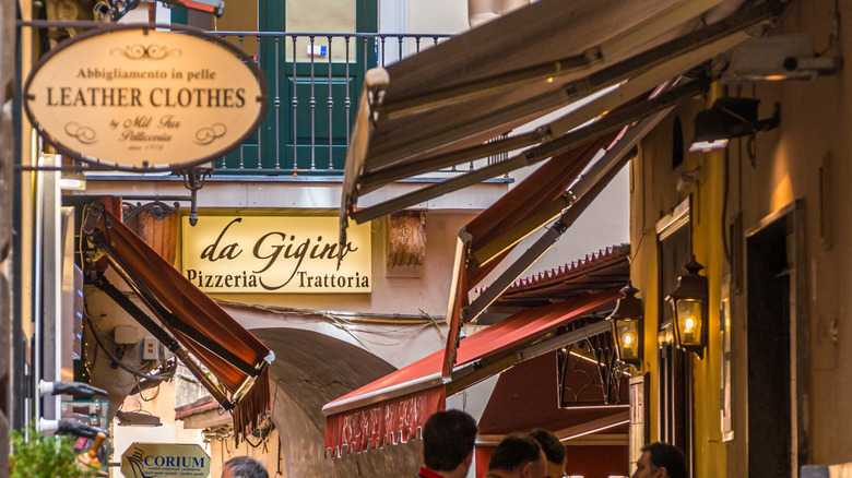 Storefronts selling leather in Italy