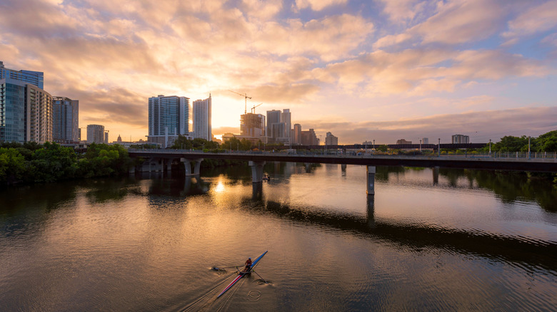 Sunrise over Lady Bird Lake in Austin