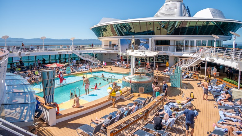 The pool deck of a cruise ship