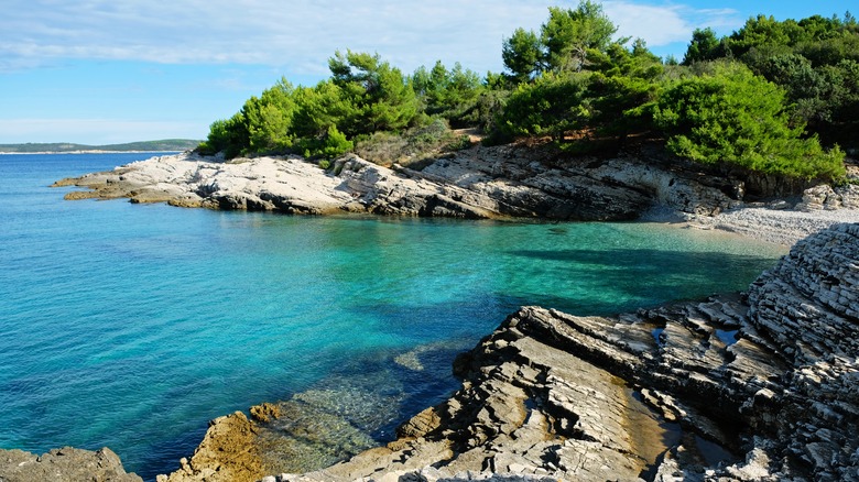 rocky cove with turquoise water