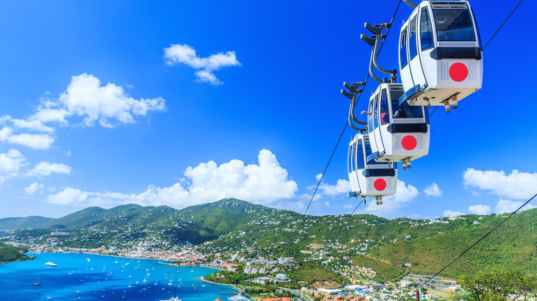 Cable cars over water in St. Thomas