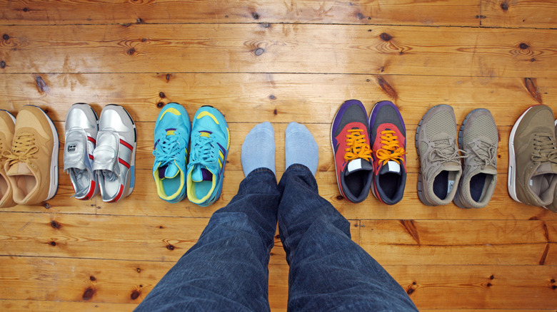 Row of shoes seen from above