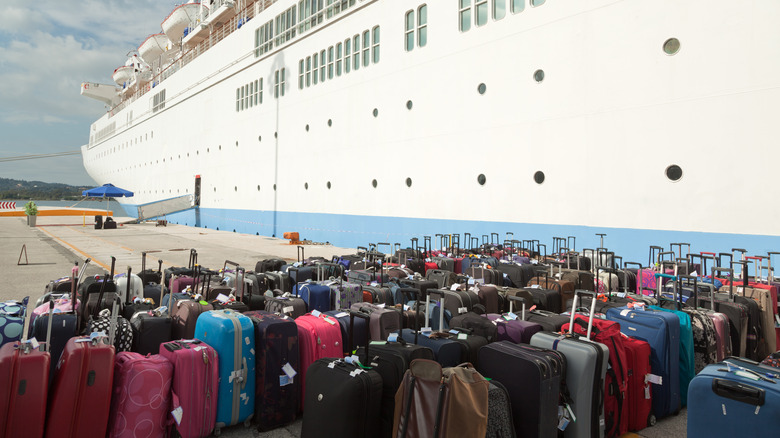 Luggage beside cruise ship