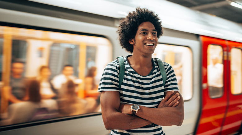 Traveler standing on London Underground platform