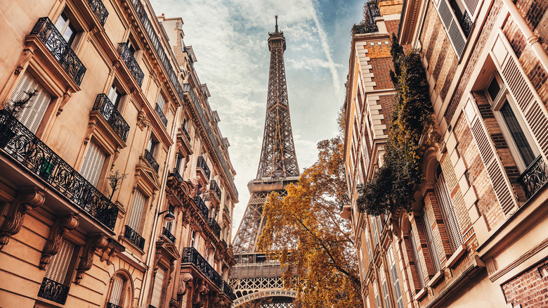 Paris street with Eiffel Tower