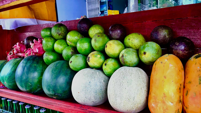 Fresh fruits on display at a juice bar in Bali