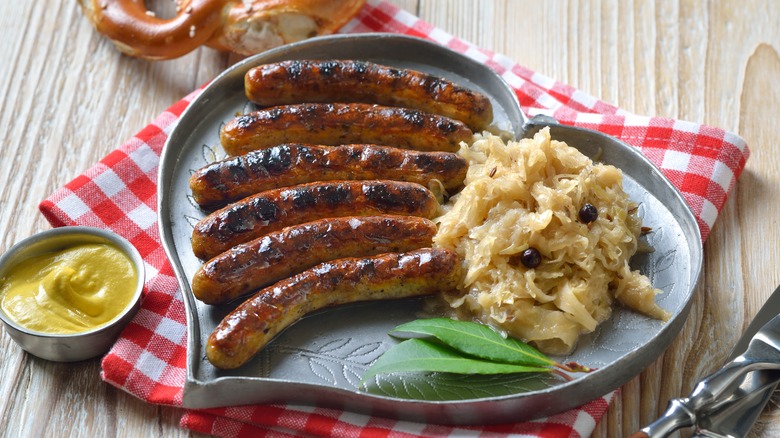 Nuremberg bratwurst sausages sauerkraut