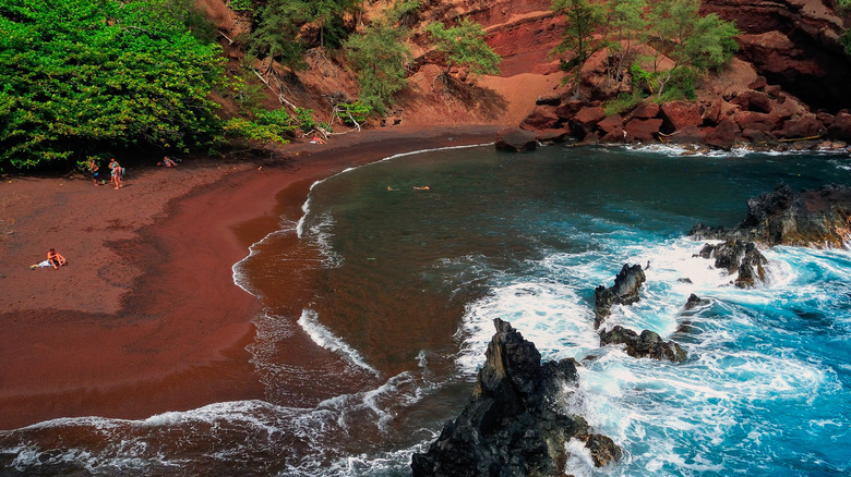 Red sand at Kaihalulu Beach