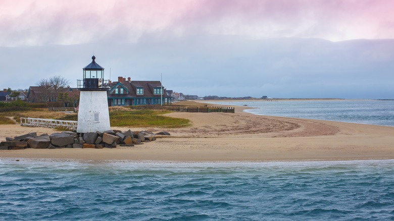 Nantucket lighthouse by shore