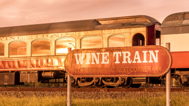 Wine train sign by train