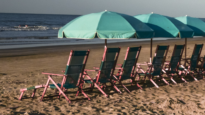 beach chairs and umbrellas