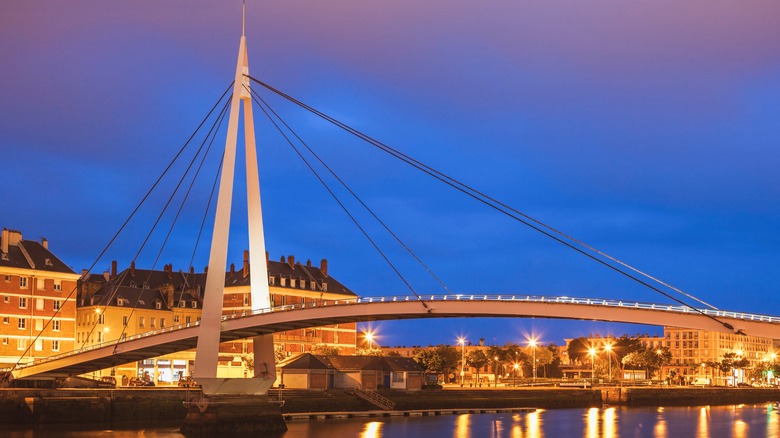 bridge over river at night