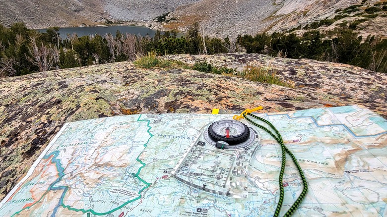 Brunton TruArc compass on map