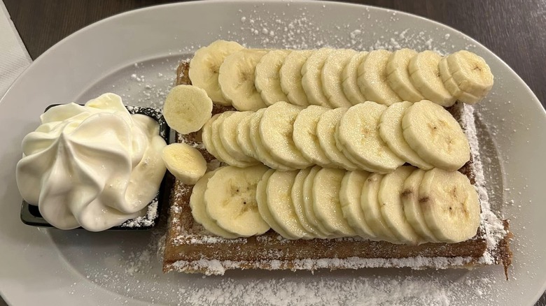 Belgian waffles with bananas