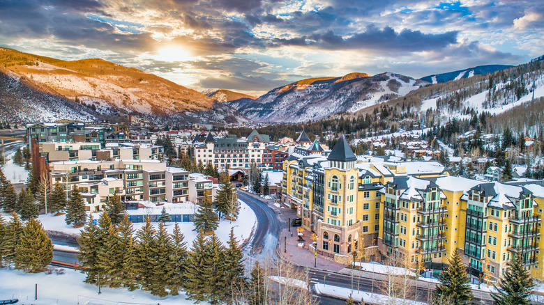 mountain town covered in snow