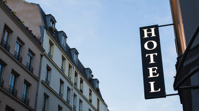 Exterior hotel sign in Europe