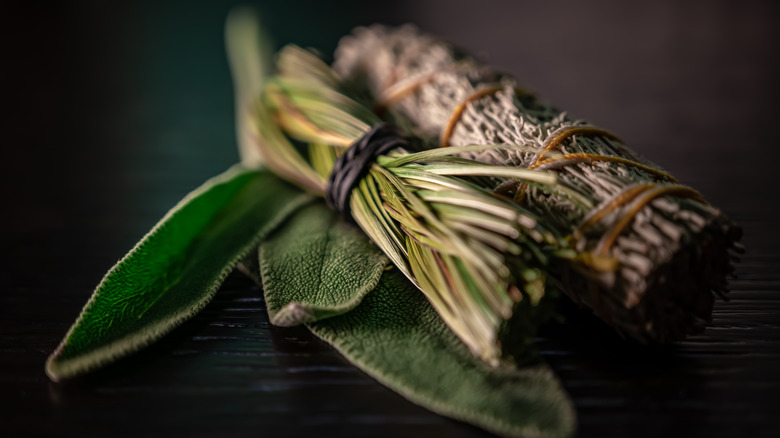 bundles of rosemary and sage