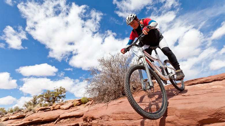 Mountain biker over red rocks