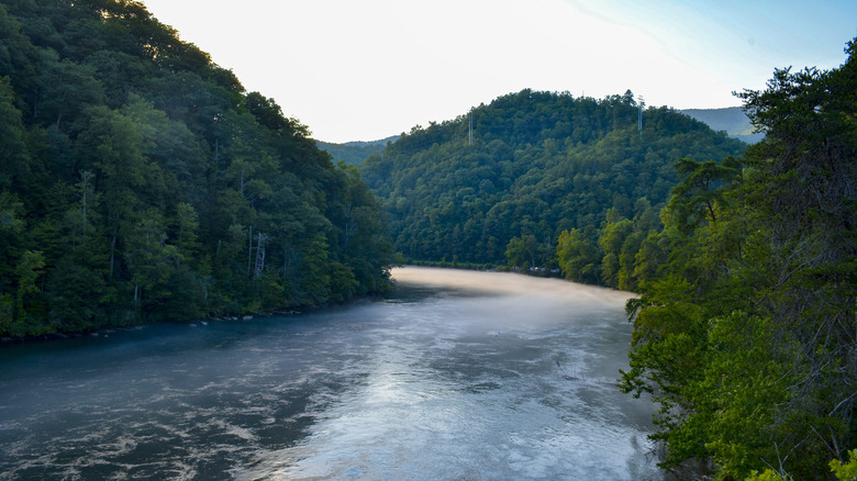 River running through mountains