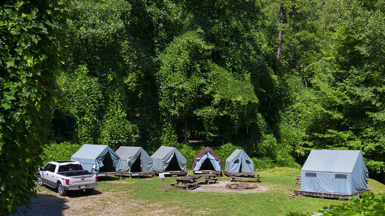 Tents on wooden platforms