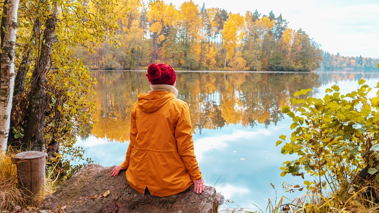 woman in forest during fall