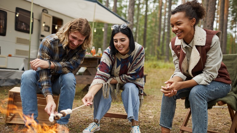 Friends making s'mores