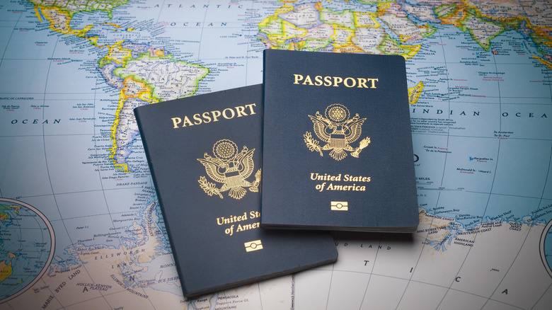 U.S. passports on world map